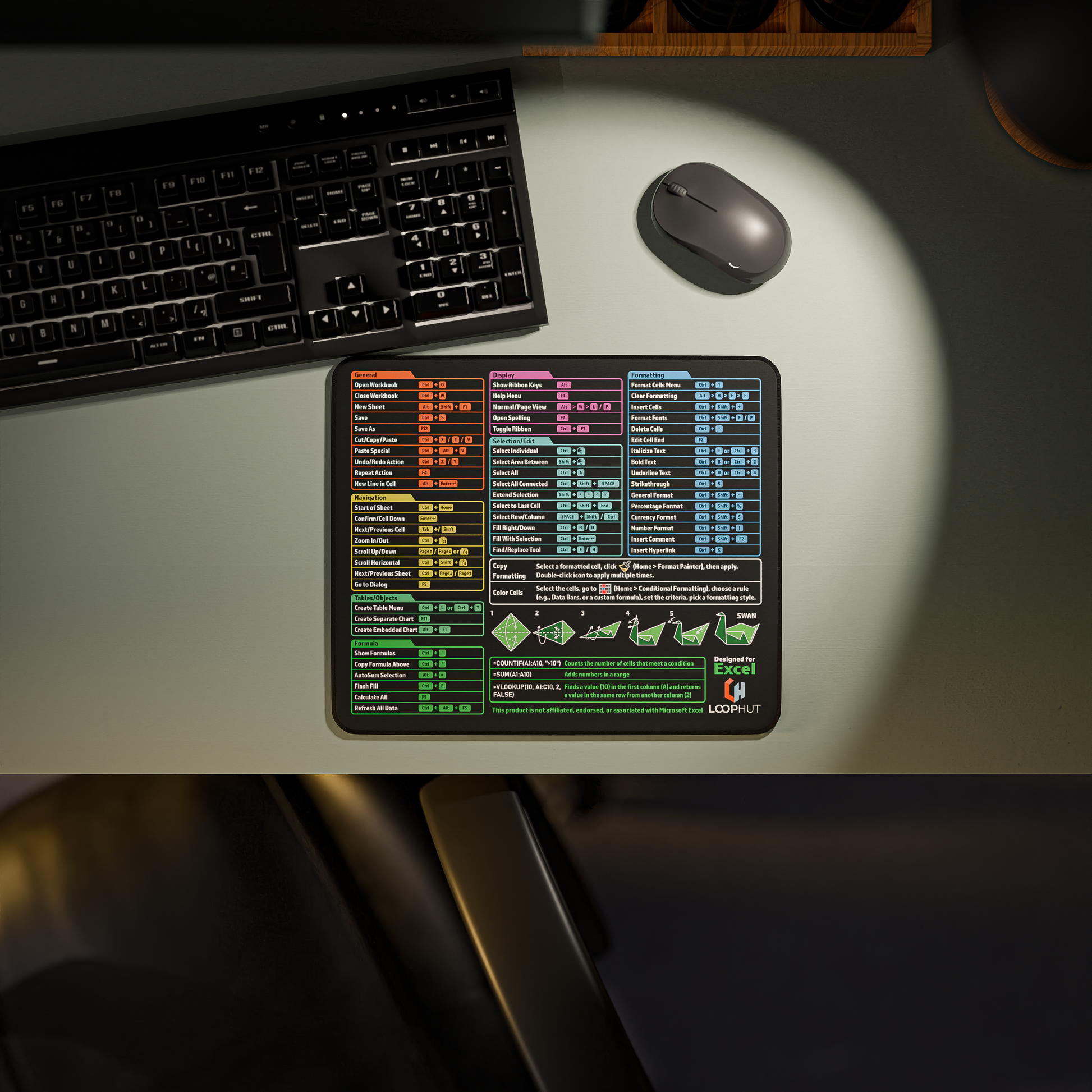 Excel Shortcuts Mousepad in a modern office setting – practical and stylish Excel productivity tool for analysts, accountants, and business professionals