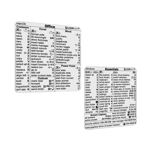 Shortcuts Stickers Combo designed for Microsoft Office + Windows Essentials